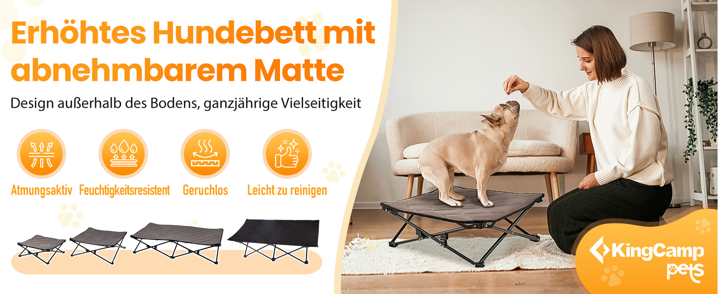 КінгКемп Лежанка для собак, піднята лежанка для домашніх тварин, Outdoor, чорна, 57 x 57 x 23 см