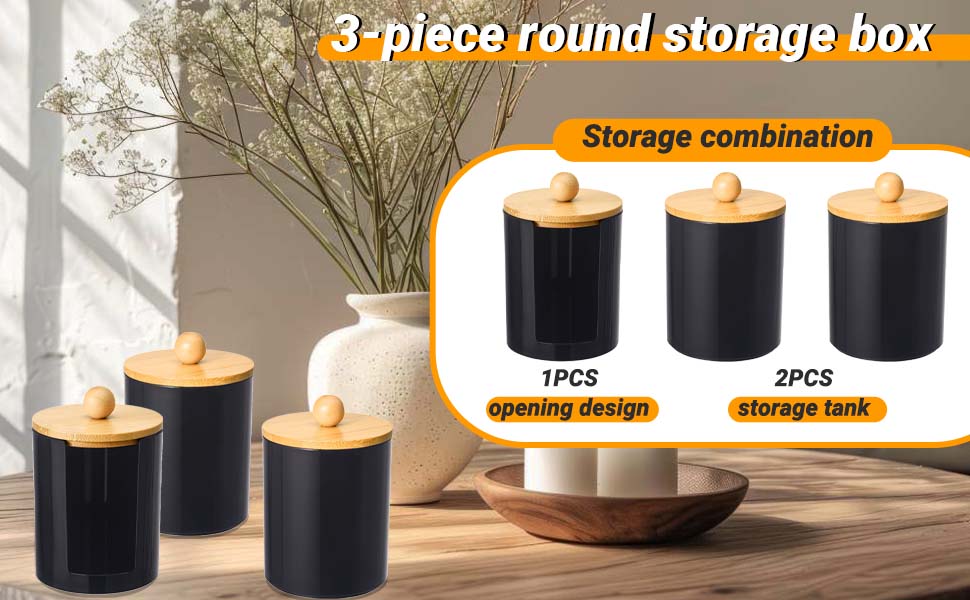 Диспенсер для ватних паличок та ватних дисків, чорний, 3 шт. - органайзер для ватного диска, бамбук, акрил