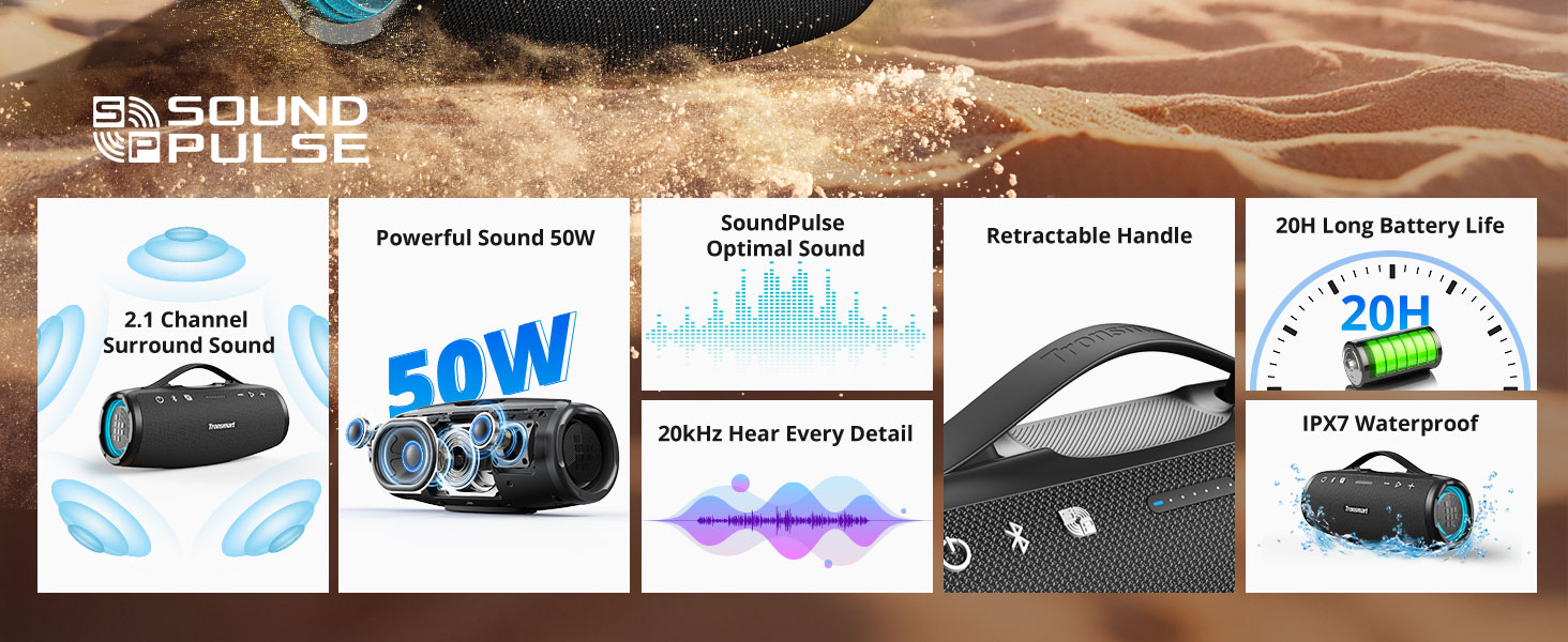 Tronsmart Mirtune S100: Bluetooth колонка водонепроникна IPX7, 20 год, для пляжу та вечірок (Чорна)