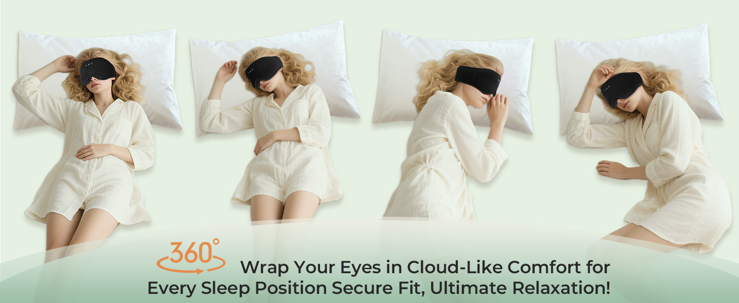 Сплющена маска для сну Musicozy з навушниками, бамбукова тканина, Bluetooth v5.4, 3D дизайн, для тих, хто спить на боці, з мікрофоном, чорна