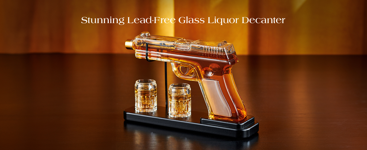 Kollea 15 Oz Gun Whiskey Decanter and 2.0 Oz Glasses Set, Whiskey Dispenser for Schnapps, Bourbon, Whiskey Gift Sets for Men, Fathers, Brothers, Unique Gifts for Father's Day, Birthday, Anniversary