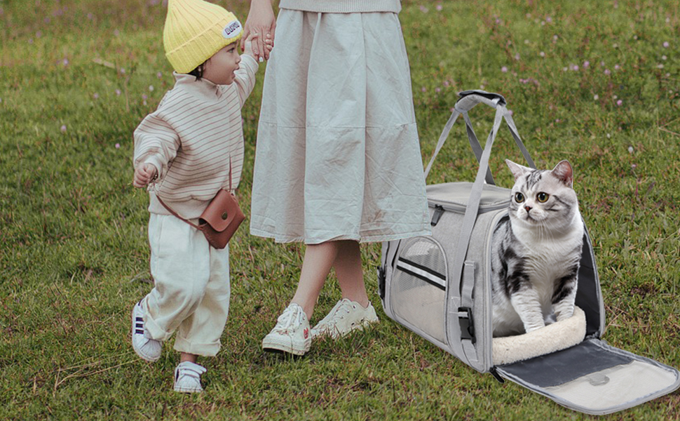 Транспортна сумка для кота, 5 кг, складана переноска для кота з плечовим ременем, переноска для котів та собак, сіра (M)
