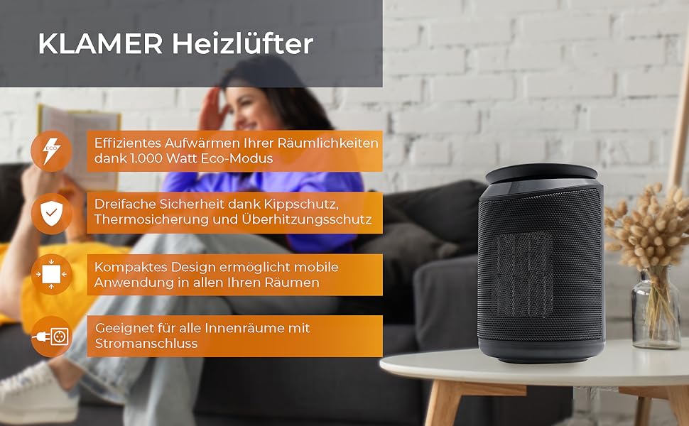 Електричний обігрівач KRAMER 2000W з PTC-керамікою, енергозберігаючий, 3 режими, таймер 9 год, термостат, захист від перегріву та перекидання, з пультом керування, для дому (чорний)