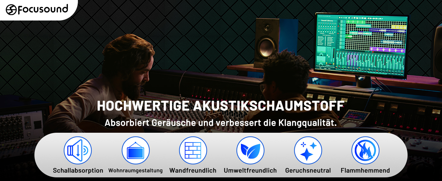 Акустичний поролон для шумоізоляції, звукопоглинаючі панелі 7.5 x 30 x 30 см, самоклеючі шумоізоляційні плити (24 шт) + 150 двосторонніх клеячих подушок