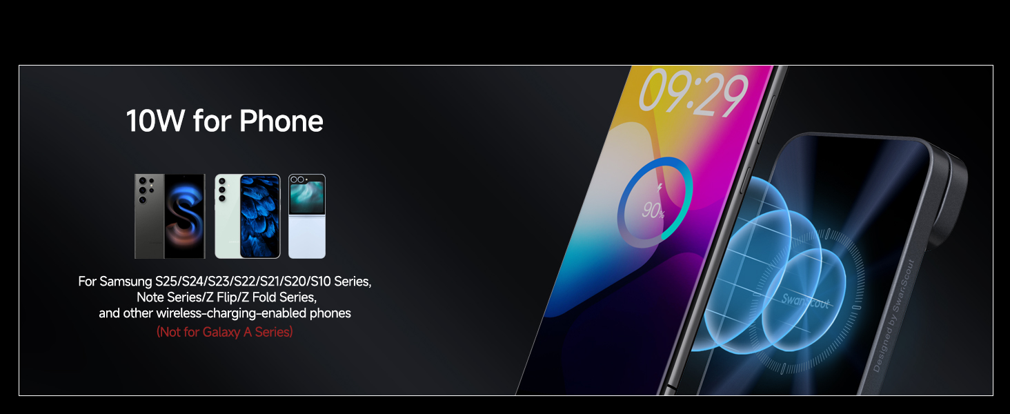 Бездротова зарядка SwanScout 708S для Samsung Galaxy S25 Ultra/S23/S22/S21 та Galaxy Watch/Buds (без адаптера)
