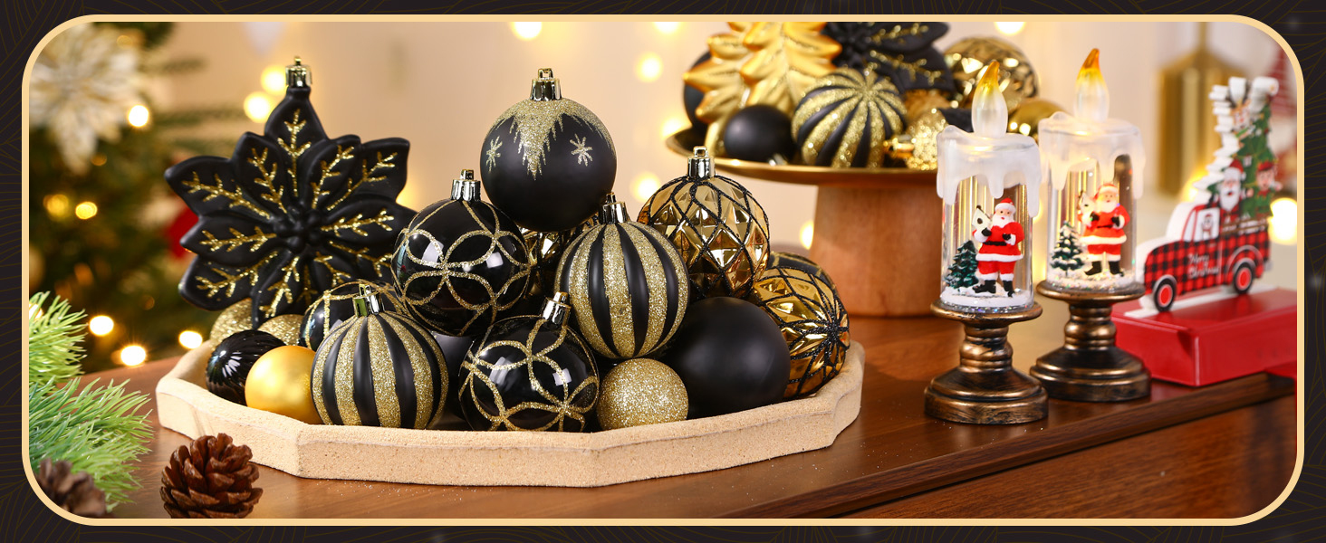 Набір прикрас для ялинки Shareconn: 106 шт. чорно-золотих кульок, 24 кольори, ударостійкий, для святкування, весілля