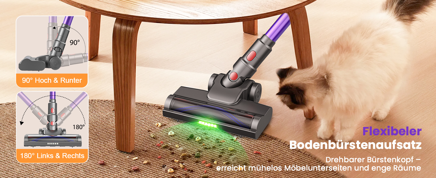 Бездротовий акумуляторний пилосос MAUOKE 45000Pa з LED-дисплеєм та V-подібною насадкою, 6-в-1 для дому, килимів, твердих поверхонь та видалення шерсті тварин