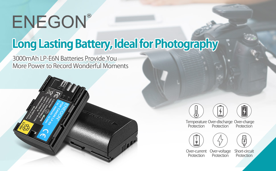 Запасний акумулятор ENEGON LP-E6 (2 шт.) та розумне LED Dual USB зарядне пристрій для Canon EOS 5D Mark II/III/IV, 5DS, 5DS R, 6D, 7D, 7D Mark II, 60D, 70D, 80D та інші моделі Canon (2 x LP-E6)