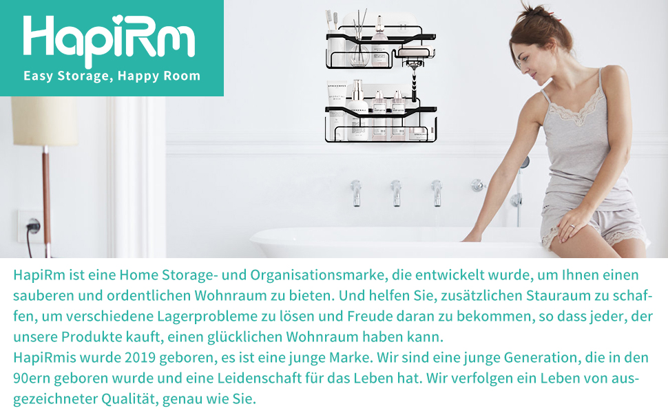 Дзеркальна поличка для душу HapiRm без свердління - органайзер для ванної кімнати та кухні, полиця для душу з 11 гачками, мильниця, тримач для бритви, тримач для шампуню, 3 кріплення, чорний