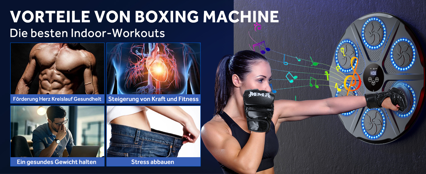 Музична бокс-машина YORRAKA для дорослих з LED-підсвіткою та Bluetooth - бокс-тренажер з 12 режимів швидкості та підрахунку ударів