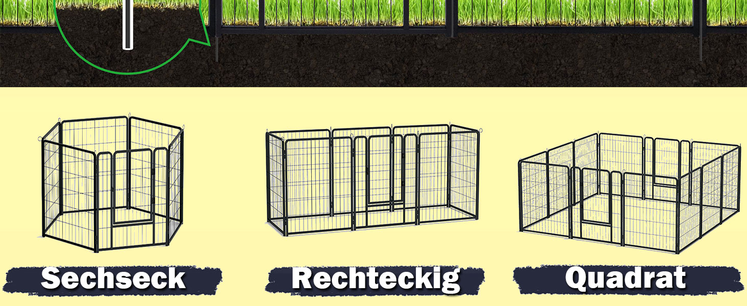 Набір вольєрів для собак SUBTLETY (6 шт.) з дверима та ґрунтовими анкерами. Freilaufgehege, загородження для собак, вольєр для цуценят, портативний вольєр для тварин, для саду та кемпінгу. Стійкий до погодних умов.
