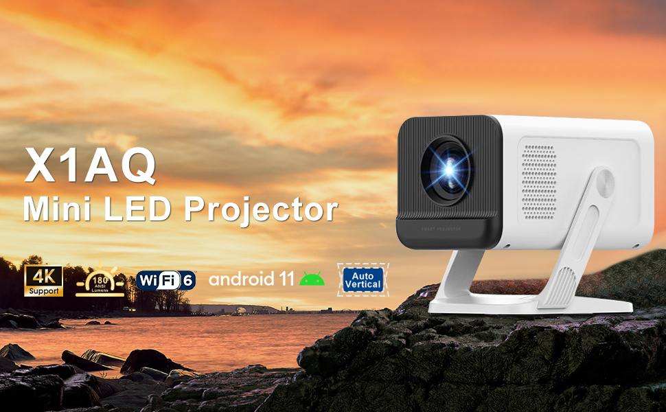 Портативний проєктор ZDSSY Beamer 4K з Wi-Fi 6 та Bluetooth 5.4: міні проєктор для домашнього кіно, автоматичне коригування та ручне фокусування, сумісний з PC/TV Stick/USB/PS5 (білий)