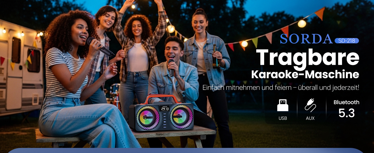 Караоке-машина для дорослих та дітей, портативна Bluetooth-система 80W – 2 бездротові мікрофони, регулювання ехо, USB/AUX-роз'єми, ідеальний подарунок для вечірок на природі