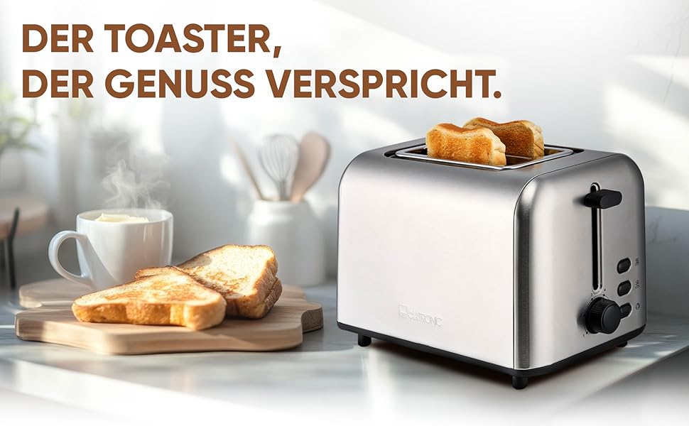 Тостер Clatronic TA 3822 з 2-ма тостами, підставка для хліба, нержавіюча сталь