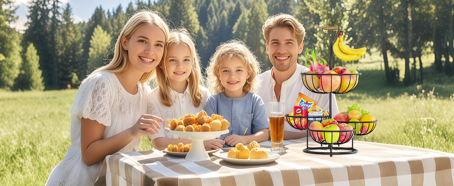 Багатоярусна фруктова корзина PouHenier.jh 5 ярусів, чорна, для фруктів та овочів з підставкою для бананів