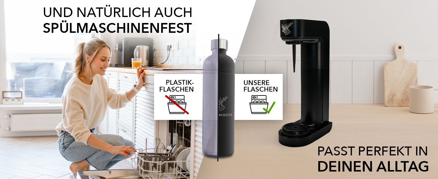 Газова машина Infinity з 2 пляшками по 1,25 л з нержавіючої сталі - економія до 25% CO2 завдяки автоматичній зупинці, пляшки придатні для миття в посудомийній машині та без терміну придатності. Чорний колір.