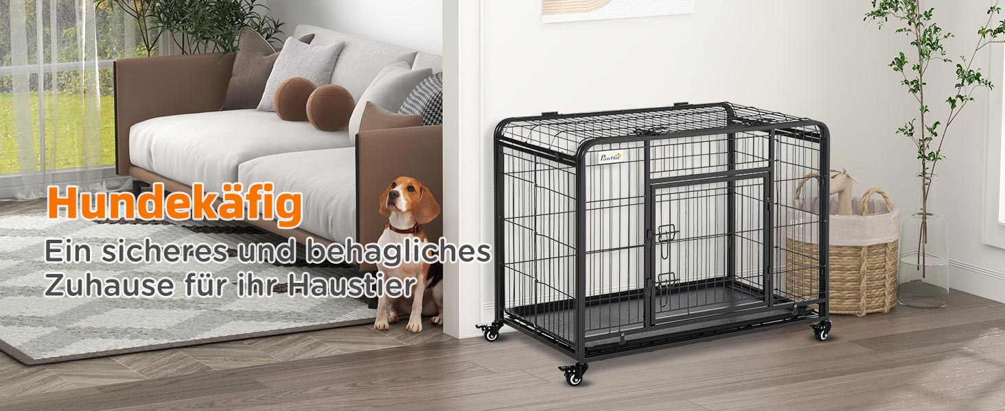 Переносна переносна клітка для тварин PawHut з колесами, 2 дверцятами та знімним піддоном, метал, сірий+чорний, 94x58x69,5 см