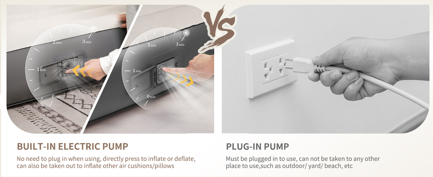 Надувний матрац Naturehike 2 персони з електричним насосом, 200x150x25 см. Самостійно надувний, преміум-якість, для кемпінгу та дому. Колір: сірий з подушками (3 персони)