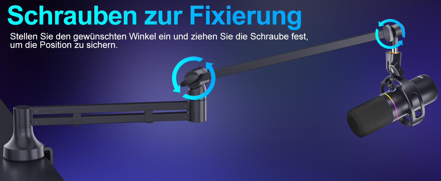 Низькопрофільний мікрофонний важіль, міцний тримач для мікрофону з кріпленням до столу 7 см, адаптери 3/8' та 5/8', для Blue Yeti, подкастів, геймінгу, вантажопідйомність до 2 кг, чорний