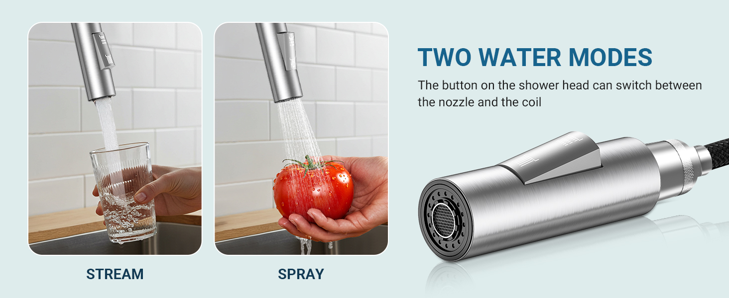 Кухонний змішувач Wasserhahn з висувною лійкою, поворотний на 360°, 2 функції, однорідний, для кухні (сріблястий)