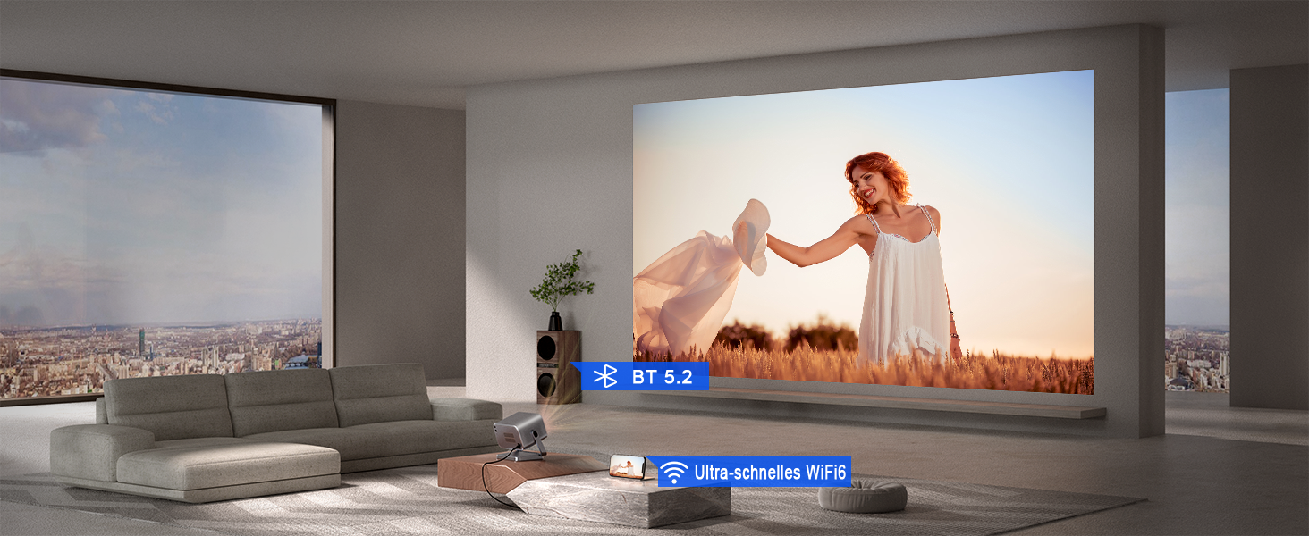 Портативний проєктор Smart Mini Beamer 4K з автофокусом та корекцією трапецеїдальних спотворень, 20000 Люмен, WiFi6, Bluetooth, Full HD 1080P, для телефону/ноутбука, кінотеатр для дому/на відкритому повітрі