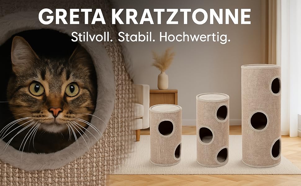 Дряпка для котів Flamingo Greta M – 70 см – діаметр 36 см – сизаль та плюш – 3 яруси