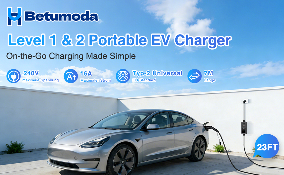 Зарядний кабель Type 2 Schuko 3.68kW 6-16A для електромобіля та PHEV, 7м, LCD дисплей, IP65