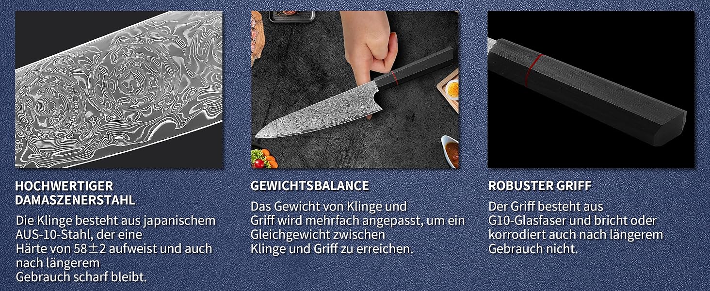 Японський ніж кухарський з дамаської сталі Plys: професійний ніж шеф-кухаря з чорним дерев'яним руків'ям