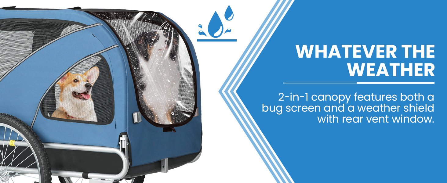 SEPNINE® Причіп для собак XL 2-в-1: велосипедний та візок для собак з відбивачами та гальмом, 600D Oxford Canvas, вантажопідйомність до 40 кг - Оранжевий (Синій)