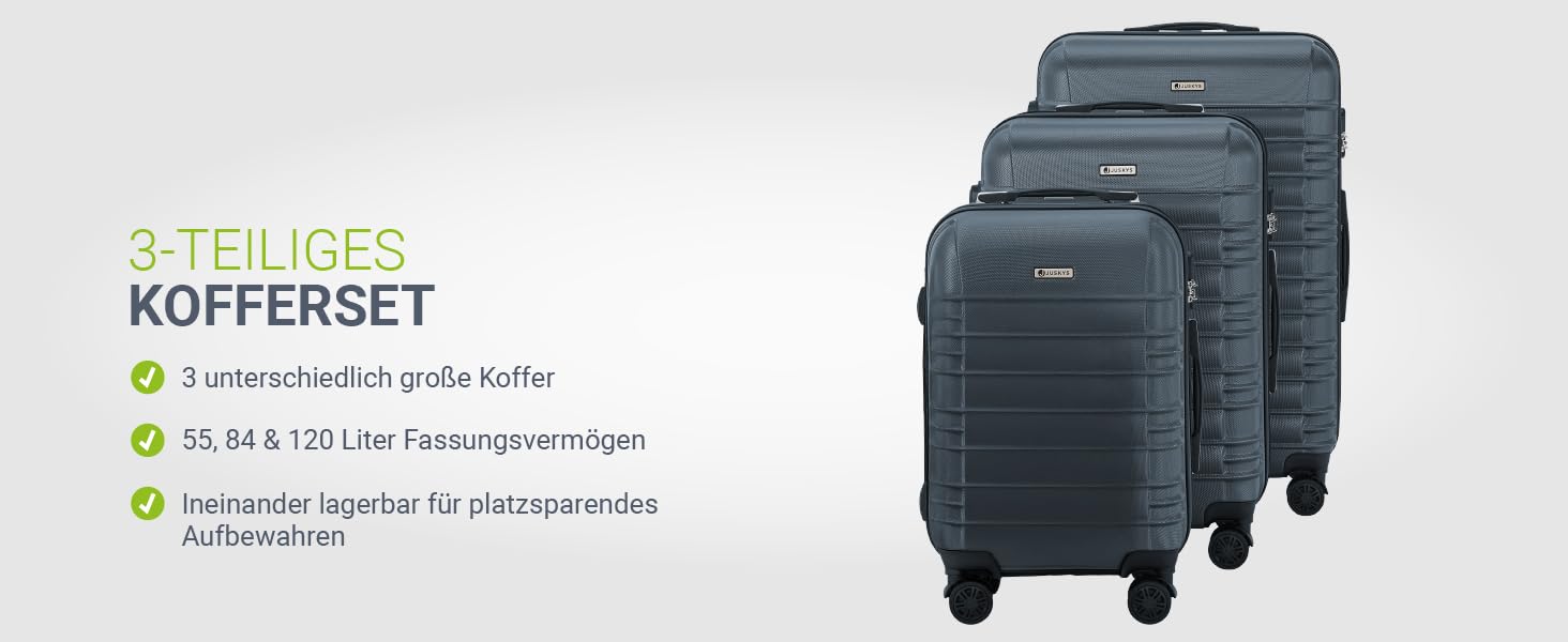 Набір валіз Juskys® Hartschale 4 шт. - з кодовим замком, тихі колеса 360°, телескопічна ручка, легкий, колір антрацит