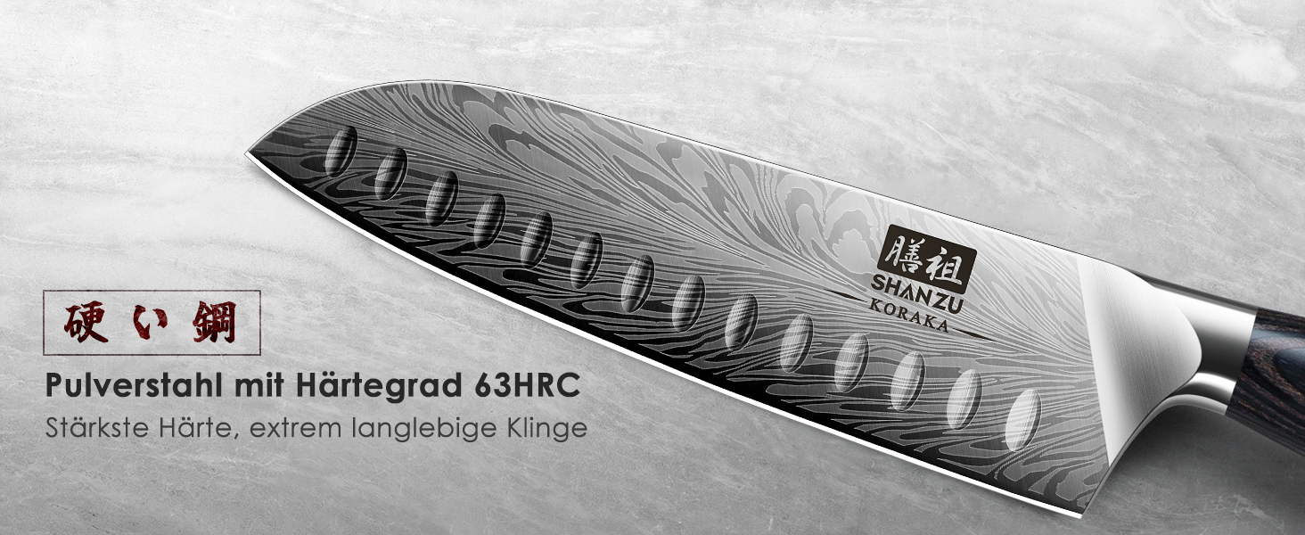 Японський ніж SHAN ZU Santoku 18 см з пудрованої сталі для професійної кухні, з ергономічною ручкою з паккавуда