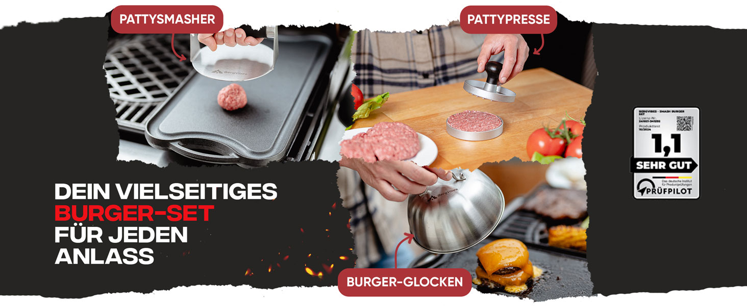 Набір для Smash Burger з нержавіючої сталі, 5 предметів: кришка для бургера, прес-смасер, лопатка, шпатель, щипці для гриля — ідеальний подарунковий комплект для гриля та планча