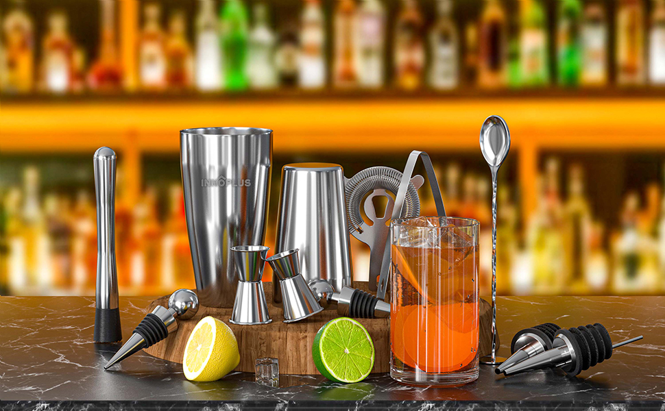 Набір для приготування коктейлів, професійний шейкер Boston, 12 предметів, нержавіюча сталь