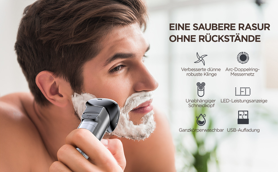 Електричний гоління для чоловіків 3D, бездротовий, з магнітними головками, IPX7, для сухого та вологого гоління, сірий