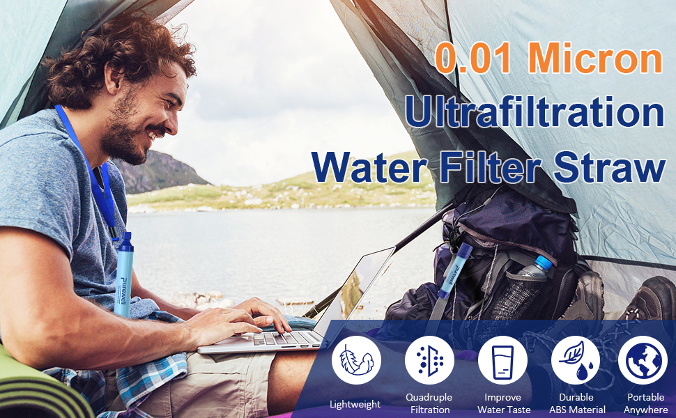 Портативний ультратонкий водяний фільтр Purewell 0,01 мкм для очищення води від 99,99% бактерій та важких металів, 1500 л, з карабіном для виживання та туризму