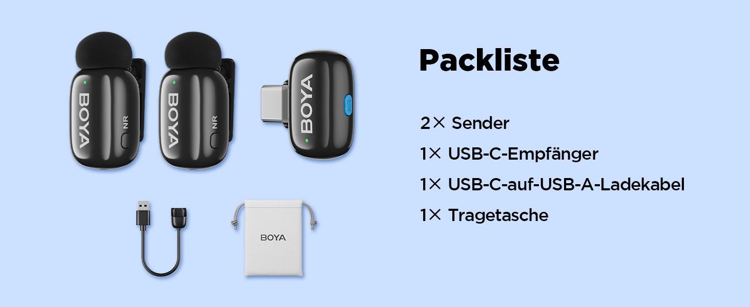 BOYA Mini 2: Бездротовий мікрофон-лавал'єр USB-C для iPhone/Android, 48kHz/24Bit, для Vlogging та TikTok
