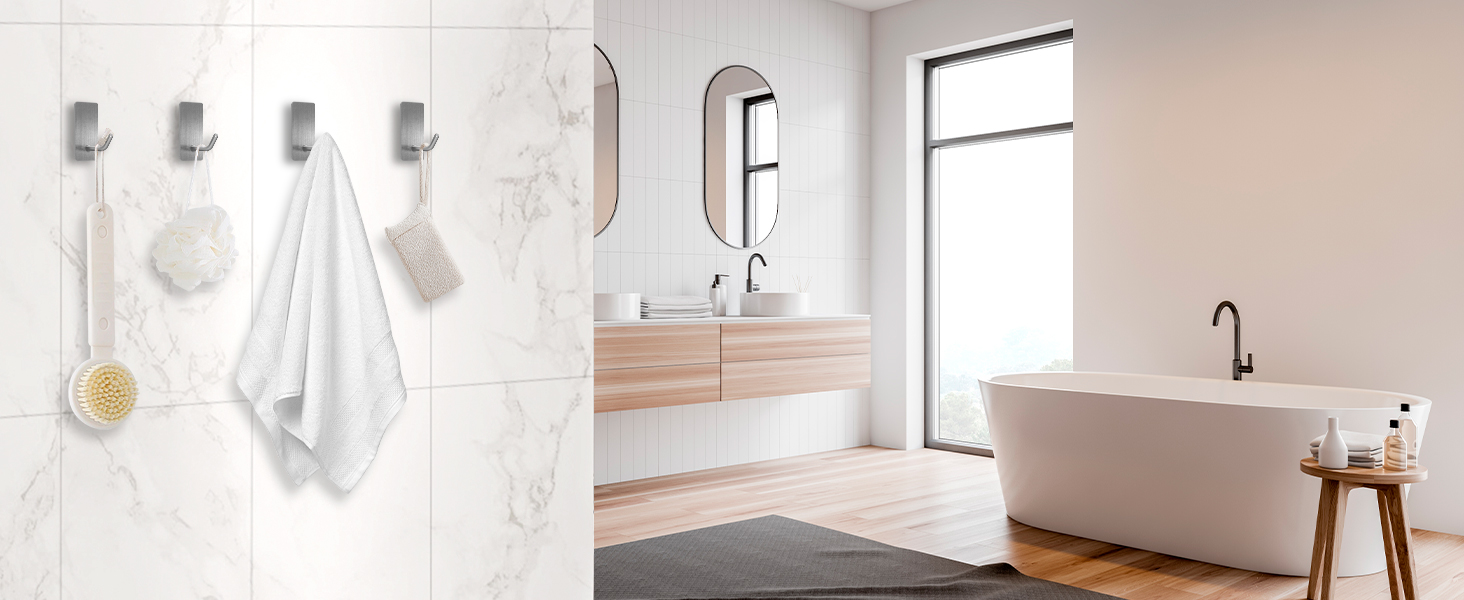 Набір тримачів для рушників без свердління, 10 шт. Самоклеючі гачки з нержавіючої сталі 304, надміцні, для великих предметів, настінні гачки для ванної, туалету та кухні, стійкі до корозії, срібні