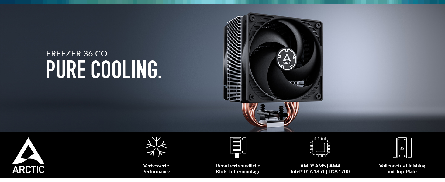 ARCTIC Freezer 36 CO - Кулер для CPU з Push-Pull для Intel & AMD, Single-Tower, два оптимізовані 120 мм вентилятори, подвійне кулькове підшипник, 200–1800 rpm, 4 Heatpipes, з термопастою MX-6