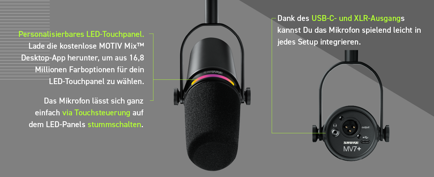 Shure MV7+ Повний комплект для подкастингу: USB/XLR мікрофон, LED-сенсор, автоматичне регулювання, цифровий поп-фільтр, ефекти реверберації - Білий