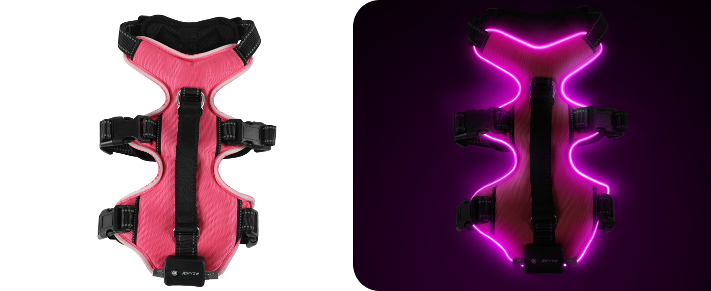 Світловідбиваючий нашийник для собак Jewyow з LED, перезаряджуваний, м'який, регульований, водонепроникний, для середніх та великих собак, зелений (рожевий, M)