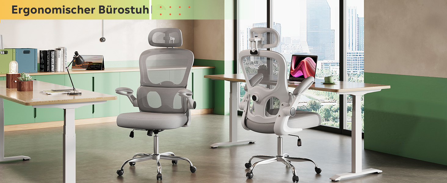 Офісне крісло Devaise ергономічне з підтримкою попереку, 3D-підголівником, регульованими підлокітниками та сітчастою спинкою, для офісу та дому, до 150 кг (сірий)