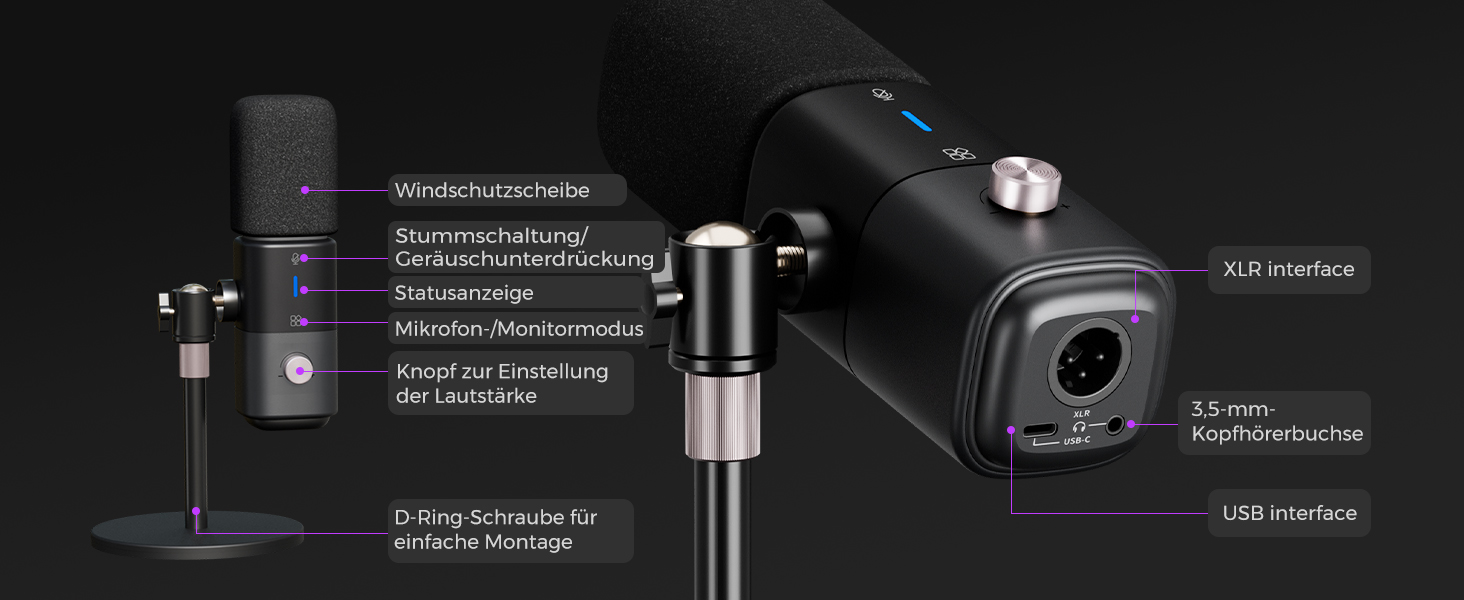 Конденсаторний мікрофон NearStream AM25X з підставкою: USB/XLR, для стрімінгу, подкастів, ігор (PC/PS5/PS4), з функцією моніторингу та шумозаглушення