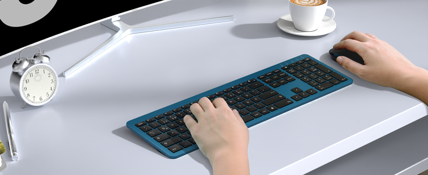 Бездротовий комплект клавіатури та миші Seenda SK38-3, ультратонкий, перезаряджуваний, ергономічний, з захистом від пилу, DE QWERTZ, чорний & зелений/чорний & темно-зелений (чорний & темно-синій)