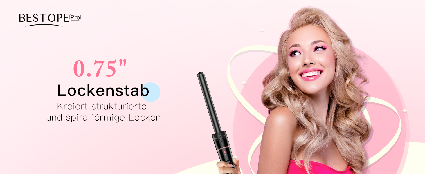 Набір для локонів Lockenstab 6 в 1: великі та малі локони, керамічне покриття, антистатичний, для створення пляжних хвиль, чорний