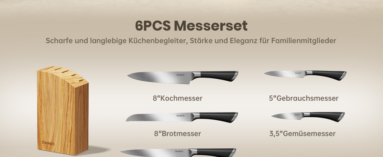 Набір кухонних ножів Messerblock Set, 7 предметів: професійний набір ножів з бруском, німецькі леза з високоякісної нержавіючої сталі, ергономічні ручки, для дому