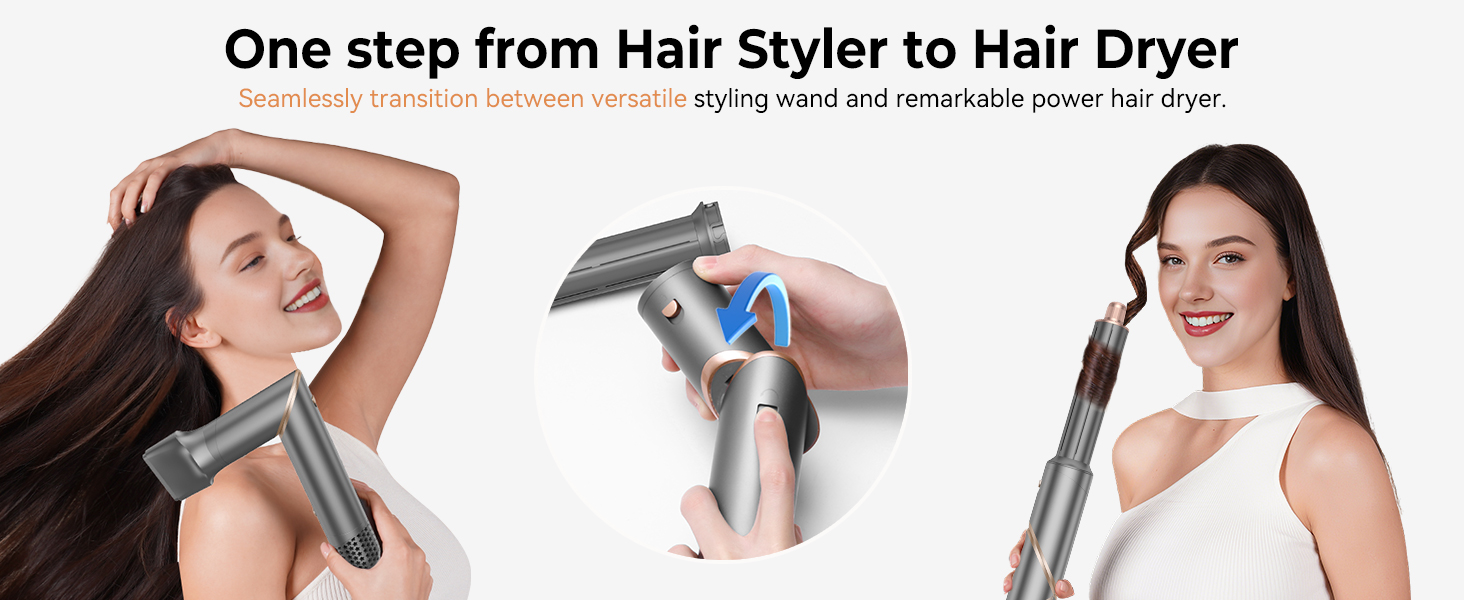 OKWRAP Hairstyler 5 в 1: Набір для укладки волосся з феном, іонізацією, автоматичною завивкою, плойкою та випрямлячем. (Сірий)