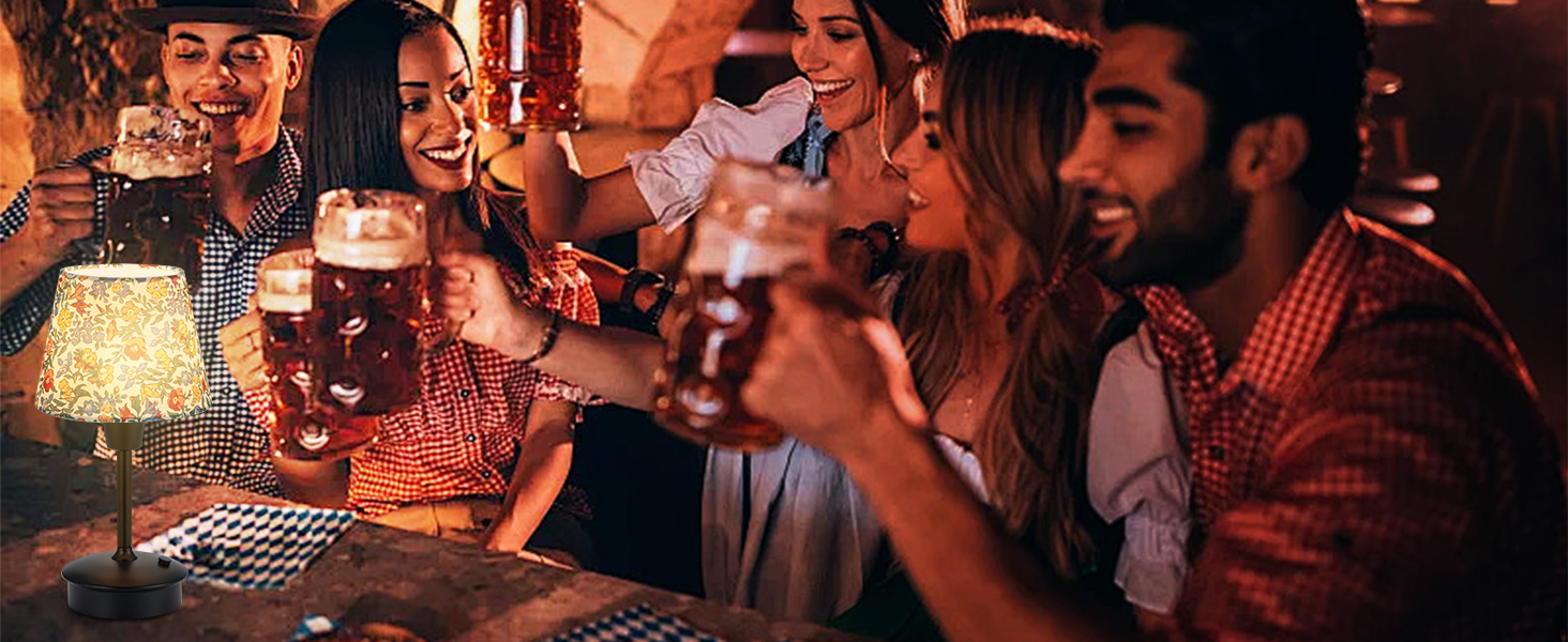 Акумуляторна настільна лампа: портативна, з регулюванням яскравості, для дому та саду. Тканинний абажур, античний метал, квітковий принт