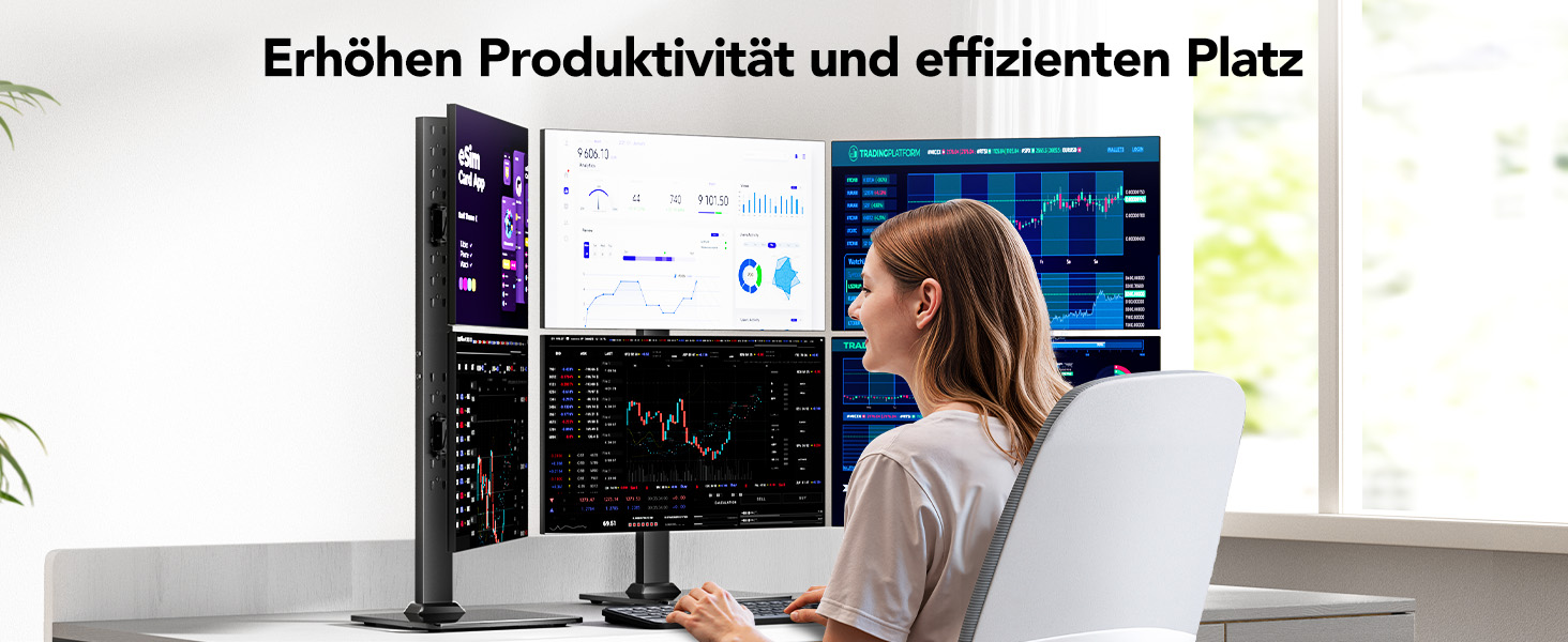 Кріплення для монітора HUANUO - 2 монітори, регульована висота, Dual-Arm, 17-34 дюйми, до 20кг на кріплення, VESA 50/75/100 мм (Чорний), для геймінгу