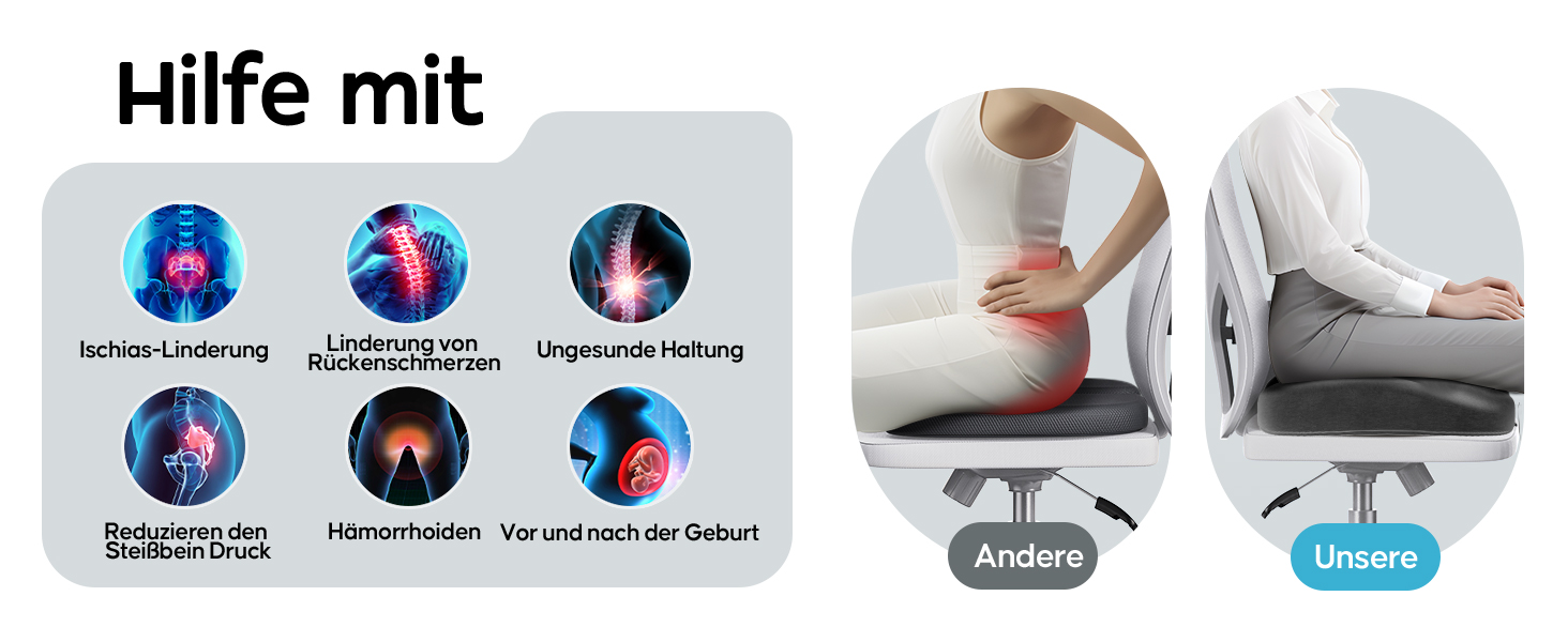 Ортопедична подушка для сидіння Benazcap Donut - для офісних крісел, авто та інвалідних візків. З memory foam для геморою, ішіасу, вагітності та після пологів (сіра)