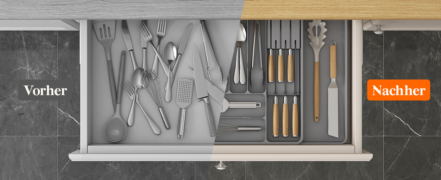 Органайзер для столових приборів Lifewit в шухляду, розширюваний, з відділенням для ножів (40 см, сірий)